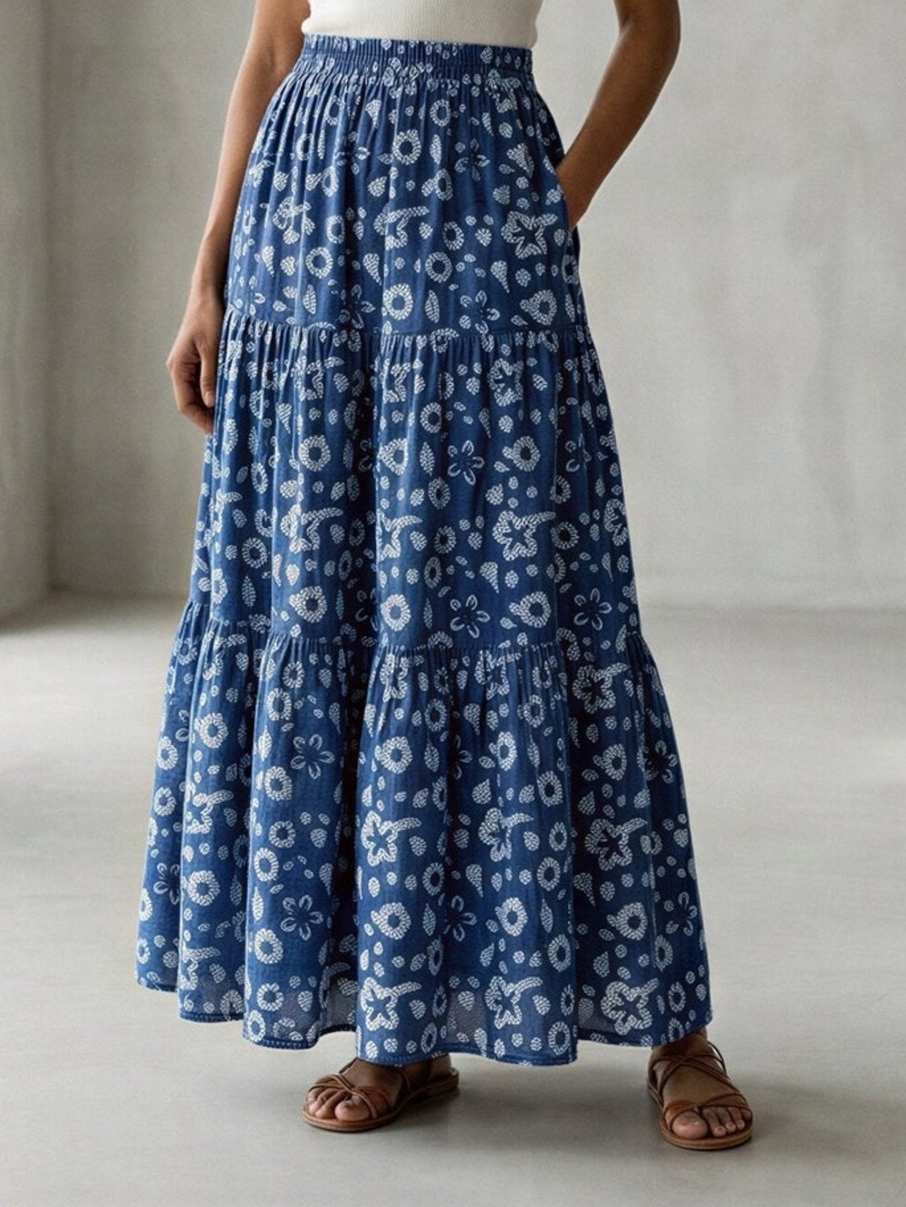 RAHI Women’s size Medium Blue Floral Full Midi/ Maxi Skirt